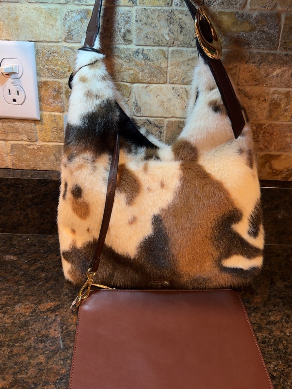 BCBG Generation Cow Print Faux Fur Hobo Bag 🤎🐄
